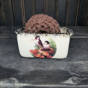 Handmade Ceramic Scrubbie Holder: Birds in Nest Motif with Scrubbie