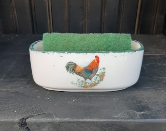 Green Rooster Large ceramic sponge/sos pad/scrubbie/scrubby holder (78)