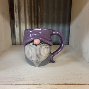 Cloudy purple and gray ceramic gnome mug