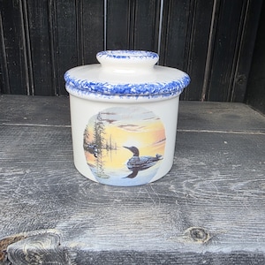 Loon motif counter top butter keeper/crock
