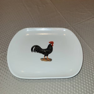 Rooster motif rectangle ceramic platter