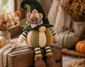 Woodland Pumpkin Gnome Crochet Pattern PDF, Fall Amigurumi Gnome, Beginner Friendly Instant Download