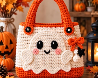Crochet Ghost Pumpkin Bag Pattern, Halloween Tote PDF, Beginner friendly Instant Download