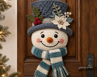 Crochet Snowman Door Hanger Pattern PDF, Winter Holiyday Christmas Wall Decor, Advanced Beginner Intermediate