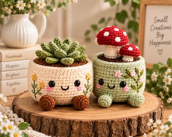 Crochet Mushroom Planter Pattern, Succulent Pot PDF, Amigurumi Plant Pattern, Instant Digital Download