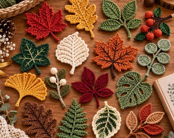 20 Crochet Leaf Patterns PDF, Botanical Collection, Autumn Leaves, Nature Motifs (Digital Download)