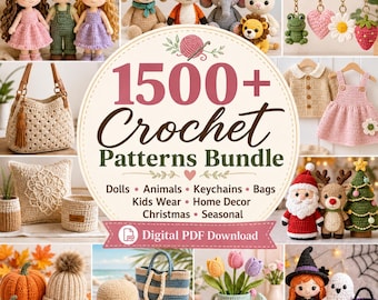 1500+ Crochet Patterns Bundle PDF,  Amigurumi, Bags, Animals, Seasonal, and more Crochet Digital Ebook