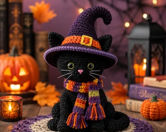 Witch Cat Crochet Pattern, Halloween Black Cat Amigurumi PDF, Beginner Friendly Digital Download