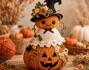 Halloween Pumpkin Witch Crochet Pattern | Jack O Lantern Ghost Amigurumi PDF | Crochet Fall Decor