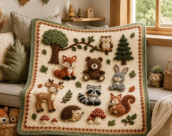 Woodland Animal Crochet Blanket Pattern PDF, Forest Animals Nursery Afghan, Beginner Friendly Digital Download