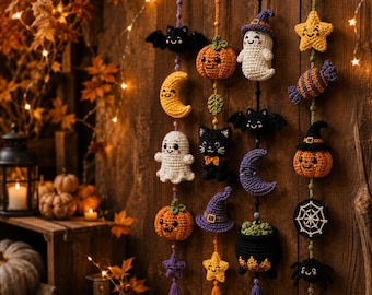 Halloween Crochet Hanging Pattern PDF,  Ghost Pumpkin Spooky Wall Decor, Beginner Amigurumi Digital Download