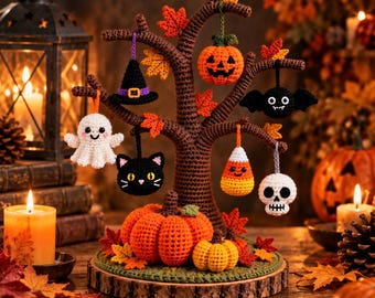 Halloween Crochet Tree Pattern with Ornaments, Spooky Decor PDF, Fall Crochet Digital Download