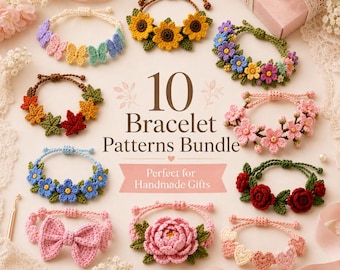 Crochet Bracelet Patterns Bundle, 10 Handmade Jewelry Gift digital PDF, Instant Download