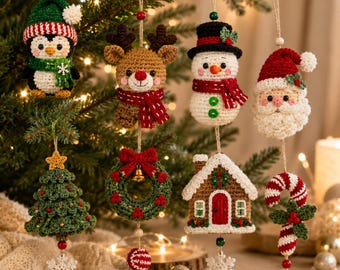 Christmas Ornament Crochet Pattern PDF, 8 Holiday Amigurumi Decorations, DIY Holiday PDF Instant Download