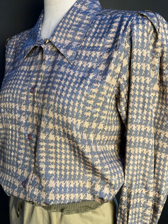 Vintage 80\u2019s paisley print button up blouse silky satin puff bishop sleeve blouse 70\u2019s