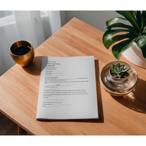 May include: A white printed medical excuse form titled Urgent Care Legal, featuring blank lines for patient details, dates, and provider signatures, positioned on a wooden surface next to a gold cup and a small potted succulent plant.