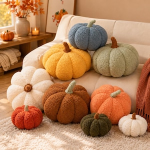 Pluche pompoen sierkussen, zacht kussen met textuur, herfstdecoratie
