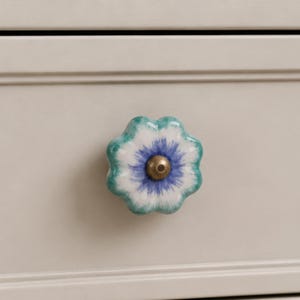Blue Tie Dye Cabinet Knob, Ceramic Drawer Knob, Boho Dresser Knob, Turquoise Furniture Hardware, Round Cabinet Knob