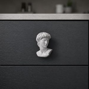 David Bust Cabinet Knob, White Ceramic Drawer Knob, Greek Statue Furniture Knob, Decorative Dresser Hardware, Novelty Knob
