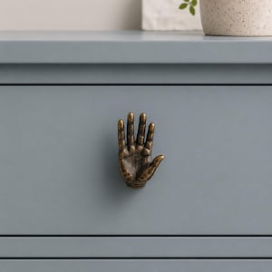 Antique Bronze Hand Cabinet Knob, Metal Drawer Knob, Vintage Dresser Knob, Gothic Cabinet Hardware, Furniture Knob