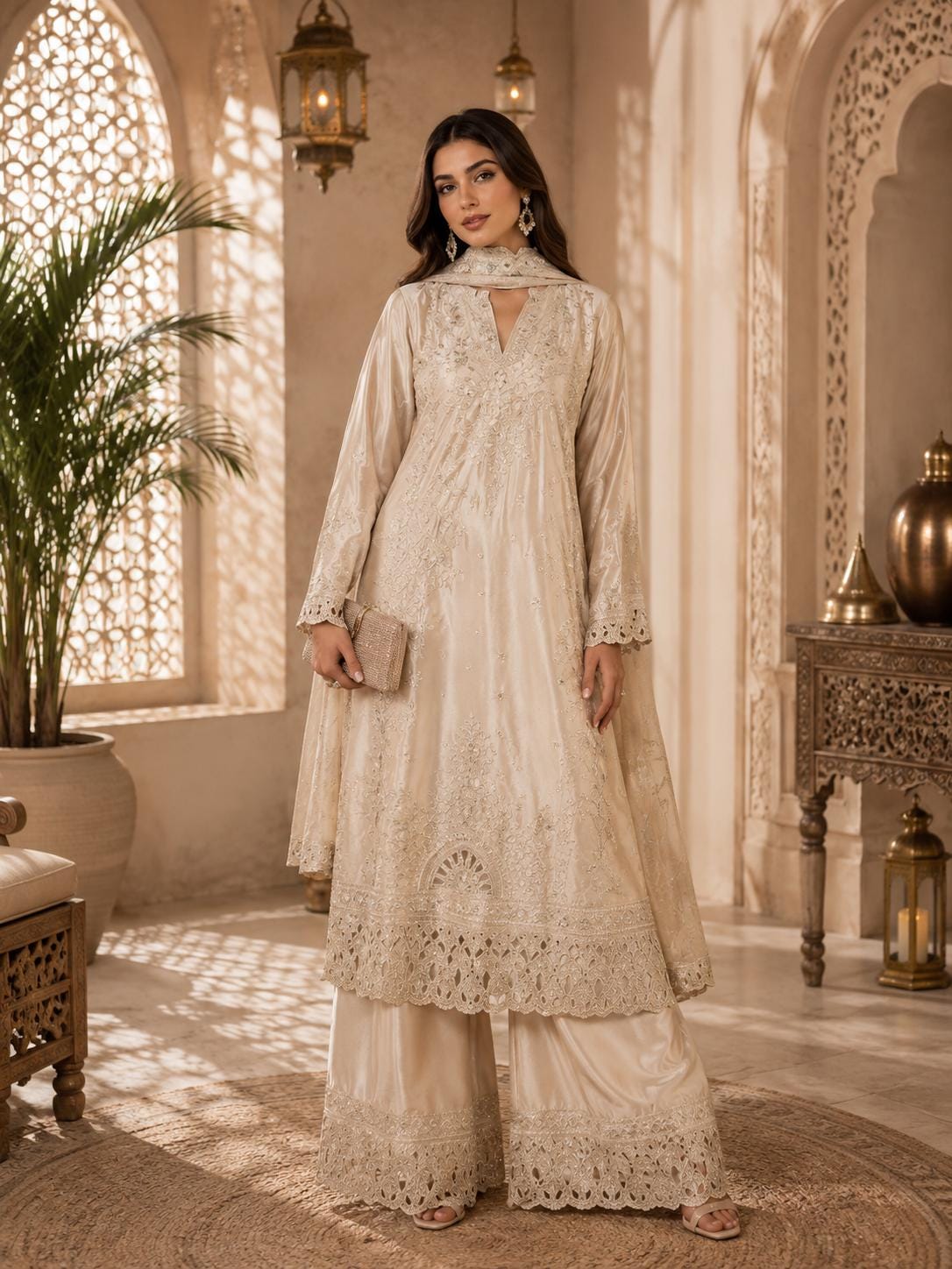 cream colour pakistani dress Size:US 5.5 / EU 36.5 Anarkali suit linen-clothing-price-test Sunset Sketches Ivory Multi