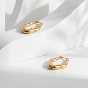 18K Gold Filled Irregular Hoop Earrings,Chunky Gold Hoops,Geometric Statement Earrings,Gift for Her
