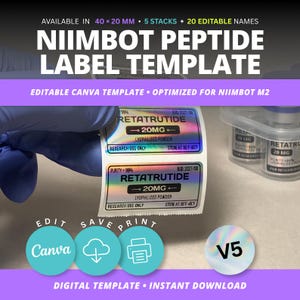 NIIMBOT Peptide Label Template v5 - Canva Editable Template 40x20mm (Instant Download)