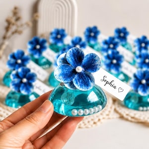 Bomboniere personalizzate con diffusore a bastoncini a forma di fiore blu, targhetta con nome personalizzata, bomboniere per matrimonio, bomboniere per baby shower, decorazioni per addio al nubilato.