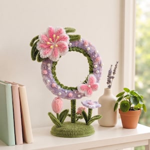 Pink & Lavender Flower Wreath Pattern PDF, Pipe Cleaner Flower Wreath Tutorial, Chenille Stem DIY Decor, Crochet Base Pattern