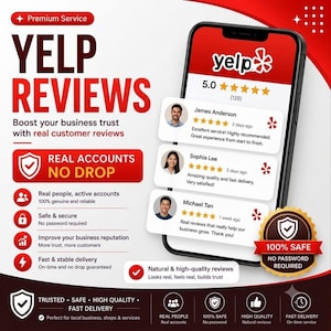 Yelpのレビュー5件：本物のアカウント、迅速な配送