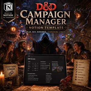 DnD Campaign Manager Notion Template | D&D 5e Planner, DM Screen, Session Prep, NPC Tracker, Worldbuilding Codex, Dungeon Master Gift