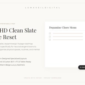 ADHD Life Reset Planner Printable, Clean Slate Routine Tracker, Dopamine Chore Menu, Digital Brain Dump, Executive Dysfunction Relief PDF
