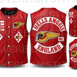 Men’s Angels Motorcycle Leather Vest, Embroidered Winged Skull Patch Rider Waistcoat