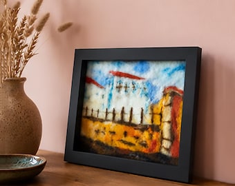 Sustainable Textile Art. Handcrafted  Needlefelt Painting. Natural Home Decor.