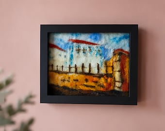 Modern Fiber Wall Art. Wool Felt Painting. Needlefelted Wall Sculpture. Handmade Home Decor.