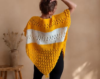 Handmade All-Season Women's Cover Up. Hippie Yarn Shrug Poncho. Boho Festival Top.