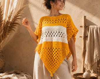 Boho Chic Crochet Women's Poncho. Unique Summer Ombre Poncho. Oversized Fit.