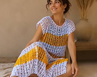 Oversized Crochet Tunic Dress, Women's Relaxed Fit Summer Tunic, Coastal Resort Wear