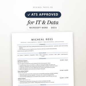 Developer Resume Template Word | Tech Stack & Projects Sections | ATS Friendly DOCX
