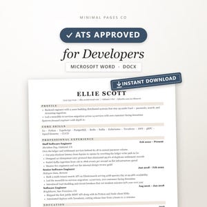 Elegante Lebenslaufvorlage für Softwareentwickler (Word, ATS-kompatibel, bearbeitbar, professionelles, übersichtliches Layout, einseitig, sofortiger Download)