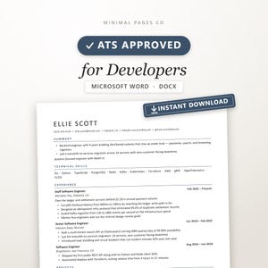 Software Engineer Resume Template ATS Friendly Developer CV Word Backend Tech Layout with Projects Editable Instant Download