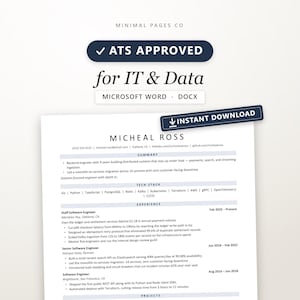 IT Resume Template Word ATS Friendly DevOps Data Analyst CV Cloud Engineer Tech Stack Layout Editable Modern Instant Download