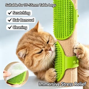 Cat Corner Scratcher, Silicone Massage Comb, Wall Table Leg Grooming Tool, Self Play Relief