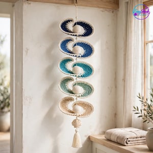 Crochet Wind Spinner Pattern PDF, Ocean Wave Pearl Cascade Hanging Decor, Coastal Shell Tassel Mobile, Intermediate Crochet Pattern