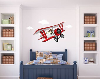 Airplane Wall Decal, Aviator Wall Stickers, Transportation Theme Bedroom Wall Decals