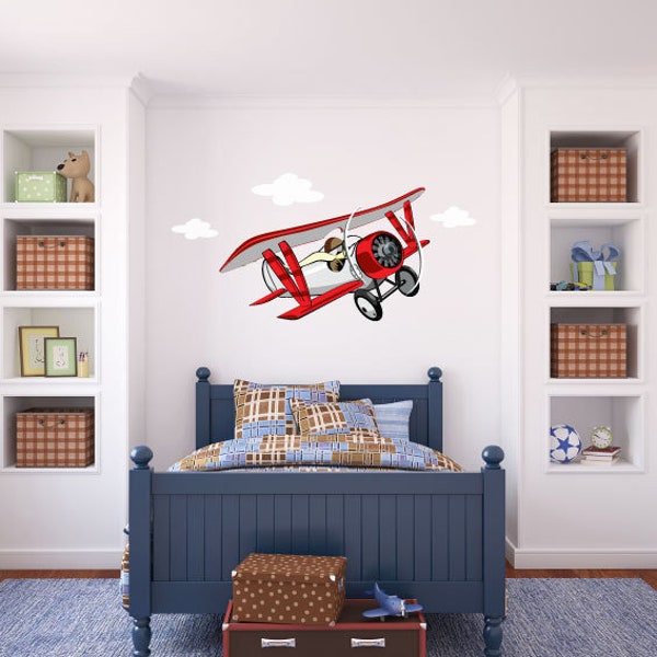 Airplane Wall Decal, Aviator Wall Stickers, Transportation Theme Bedroom Wall Decals