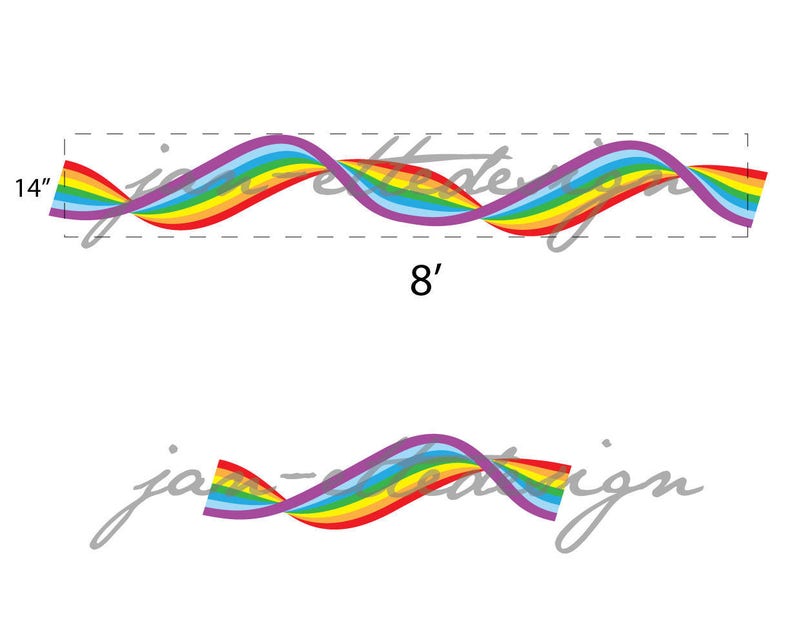 Wavy Rainbow Ribbon Wall Border Removable Fabric Wall Decal Girls Wall Decor Pastel Rainbow Wall Border