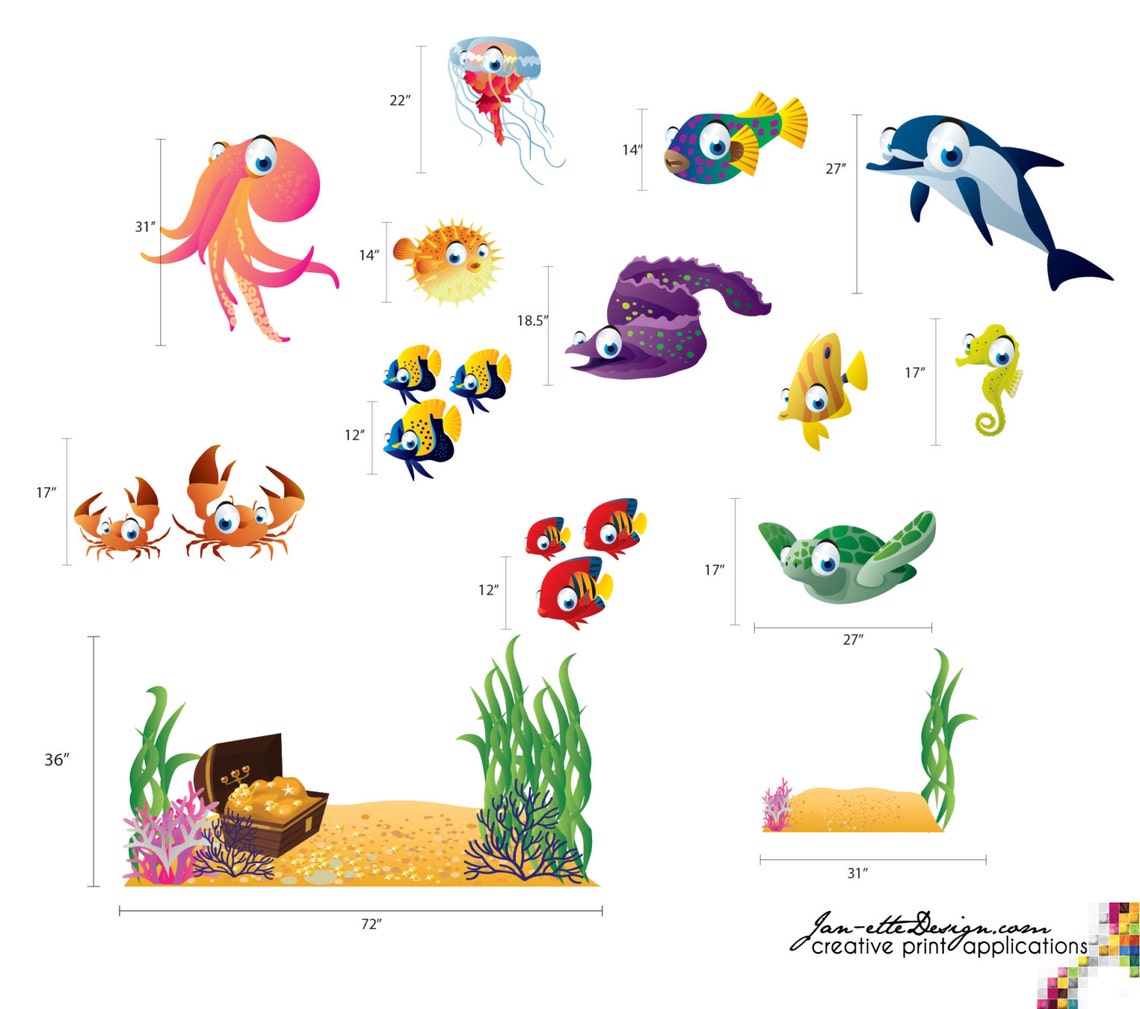 Large Ocean Wall Decals Deep Sea Treasure Fabric Wall Decal Etsy