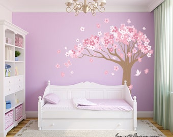 Tree Wall Decal,Large Cherry Blossom Tree Wall Sticker,Girl Wall Decal,Nursery Wall Decor,FREE US SHIPPING