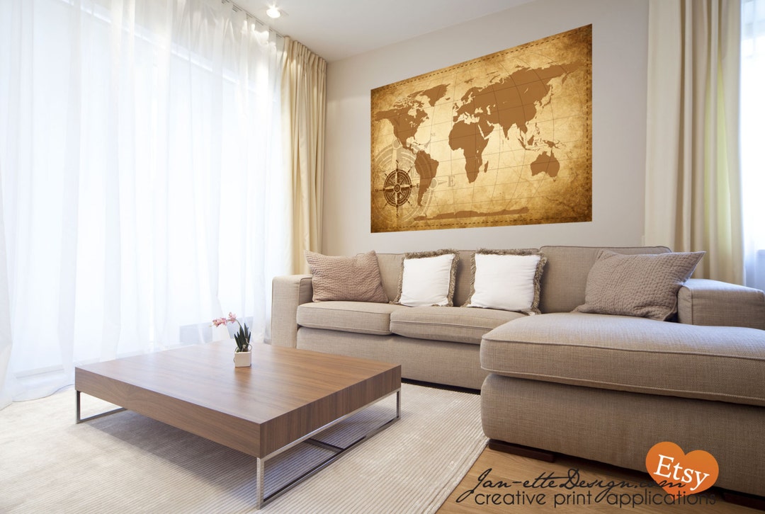 Living Room Wall Decor,large World Map Wall Decal, Removable Wall Decal for Home and Office - Etsy